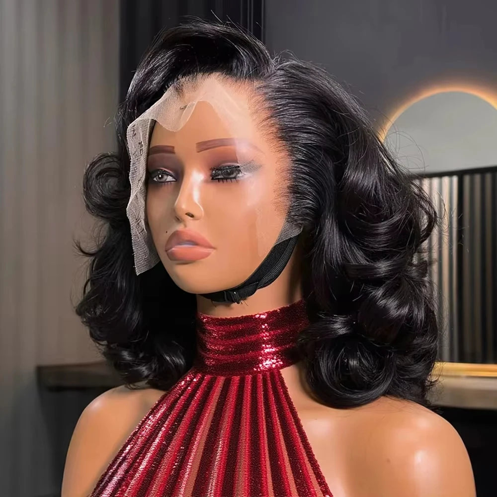 Body Wave Brazilian Virgin Human Hair Bob Wig 200% Density Lace Frontal