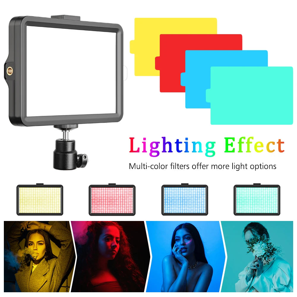 6-Inch LED Video Light Panel with RGB Filters and Tripod Kit