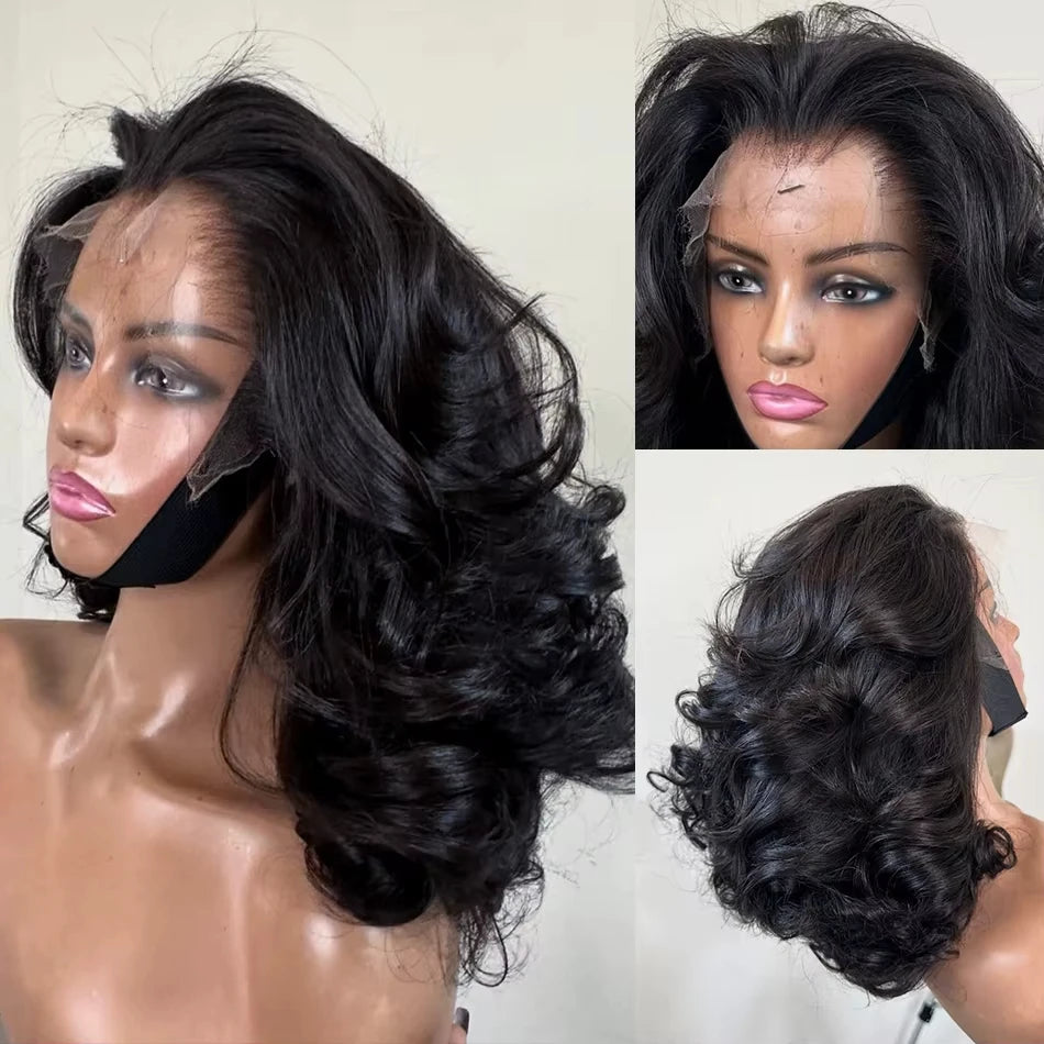 Body Wave Brazilian Virgin Human Hair Bob Wig 200% Density Lace Frontal