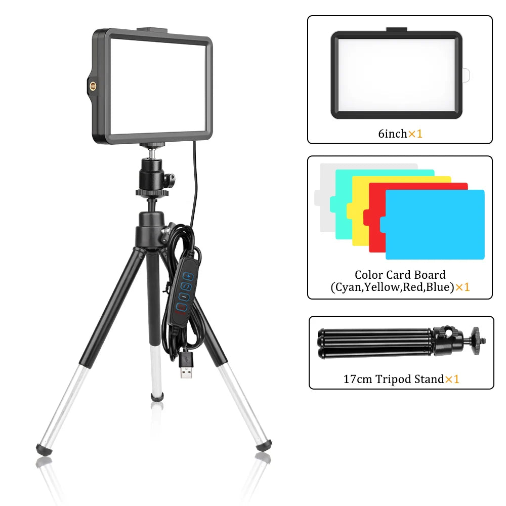 6-Inch LED Video Light Panel with RGB Filters and Tripod Kit