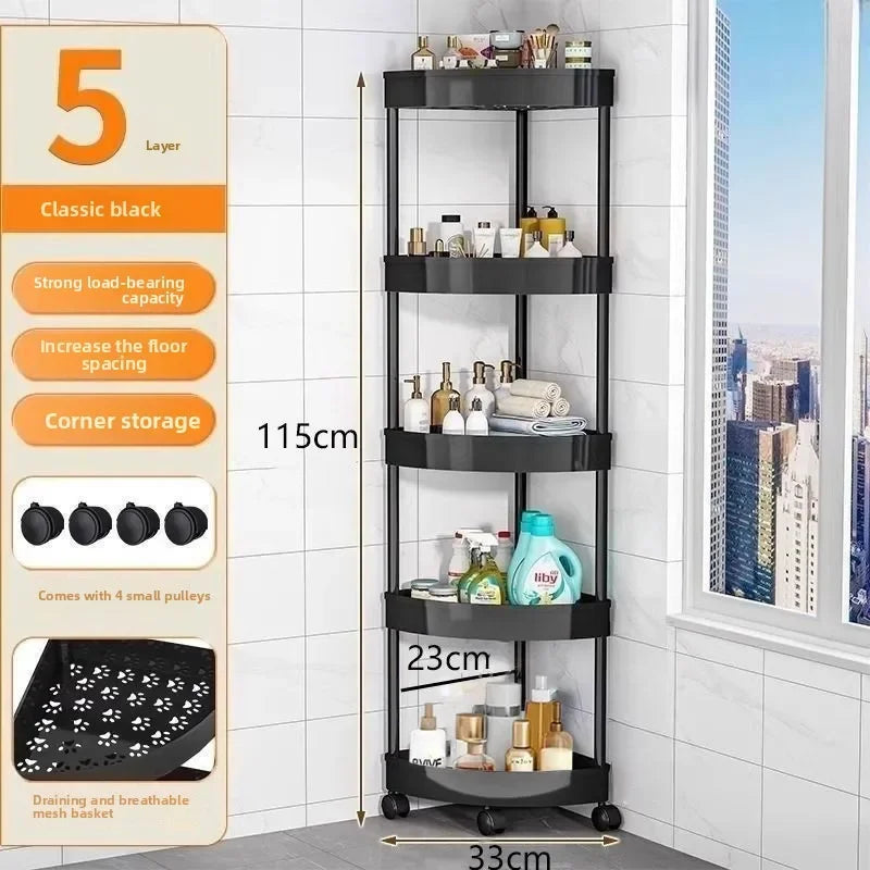 5-Tier Rolling Corner Storage Rack with Wheels