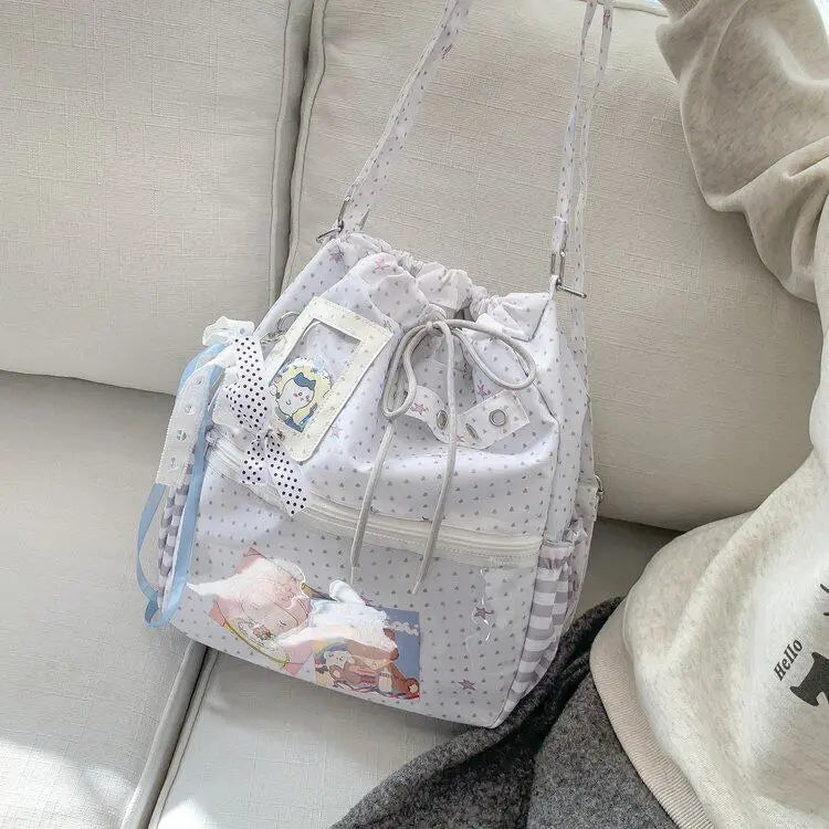New Y2k Cute Ita Bag Girls Transparent Shoulder Bag Fashionable Large Capacity Polka Dot Canvas Tote Bag Casual Commuter Handbag
