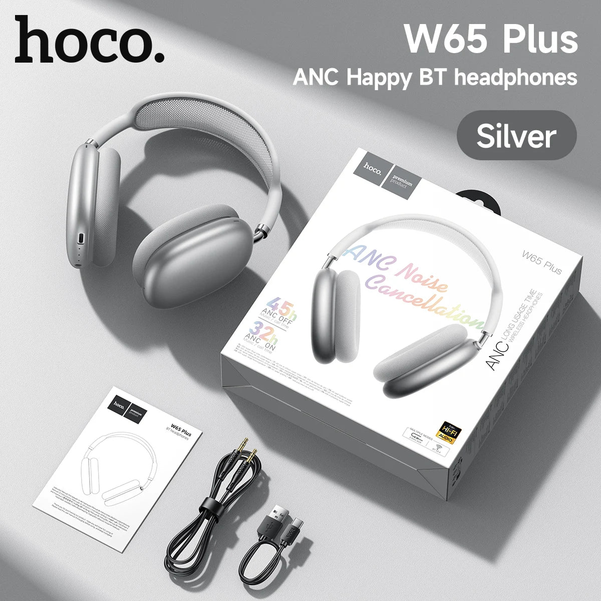 HOCO W65 Plus ANC Wireless Over-Ear Bluetooth Headphones