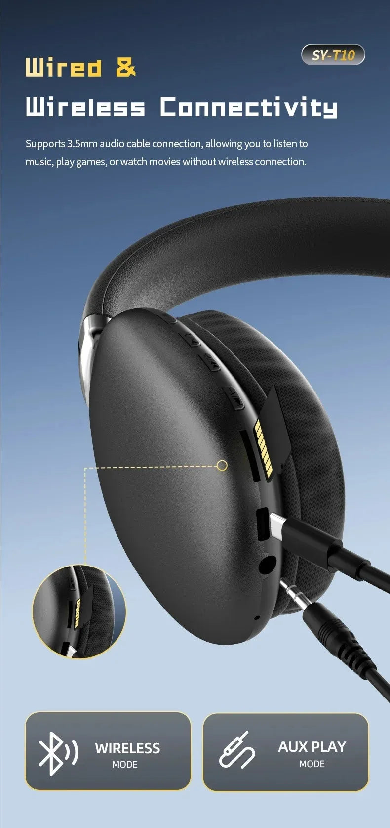 Wireless Over-Ear Fabric Headband Headphones with Noise Cancelling
