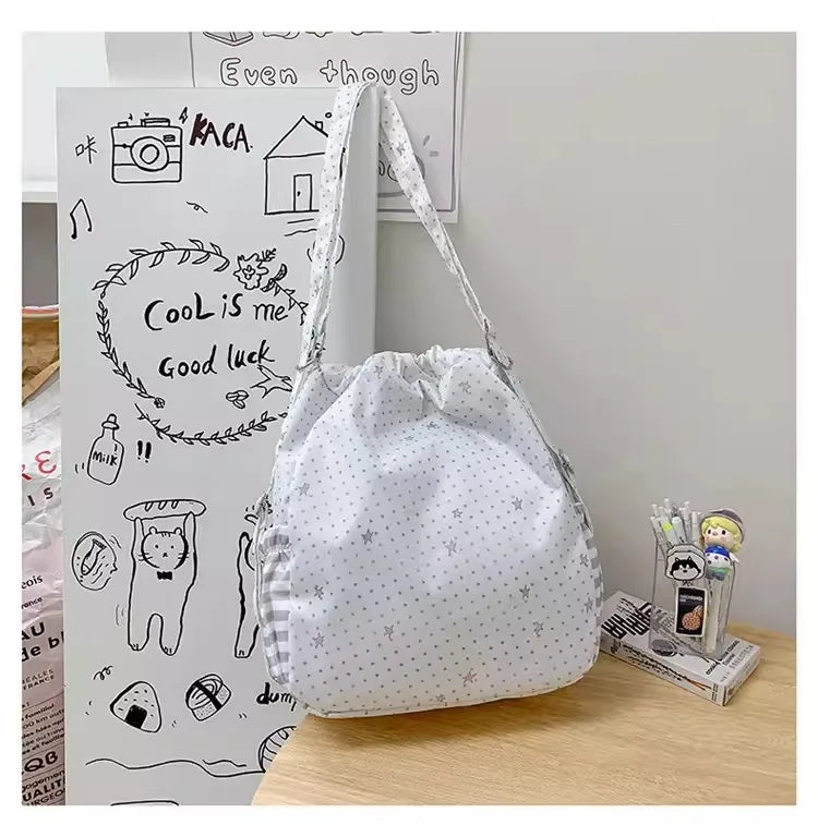 New Y2k Cute Ita Bag Girls Transparent Shoulder Bag Fashionable Large Capacity Polka Dot Canvas Tote Bag Casual Commuter Handbag