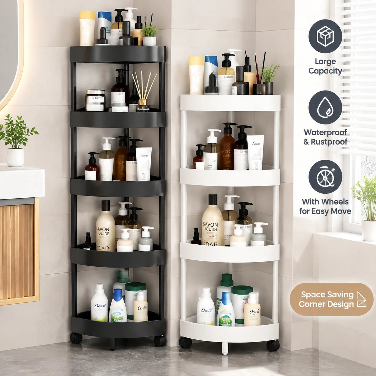 5-Tier Rolling Corner Storage Rack with Wheels