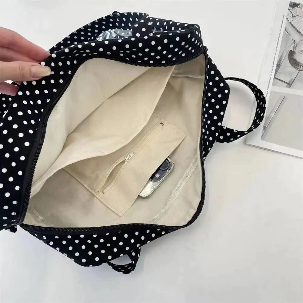 New Y2k Cute Ita Bag Girls Transparent Shoulder Bag Fashionable Large Capacity Polka Dot Canvas Tote Bag Casual Commuter Handbag
