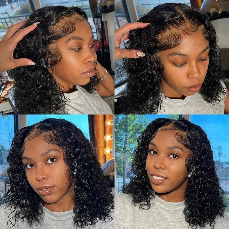 16 Inch Deep Wave Curly Short Bob 13x4 HD Lace Frontal Human Hair Wig