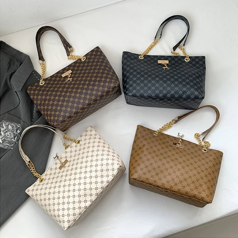 Large Capacity Soft Leather Tote Bag with Hanging Accessories