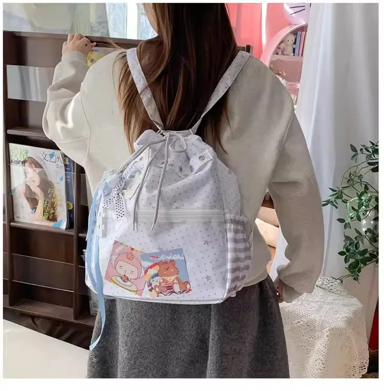 New Y2k Cute Ita Bag Girls Transparent Shoulder Bag Fashionable Large Capacity Polka Dot Canvas Tote Bag Casual Commuter Handbag