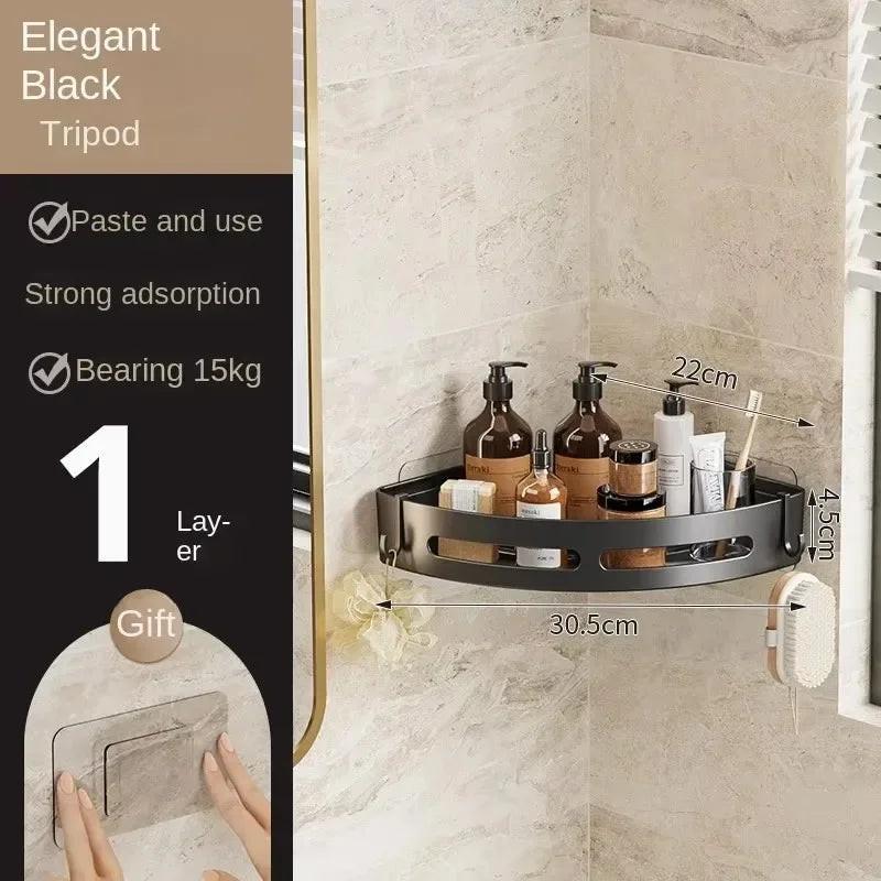 Adhesive No-Drill Bathroom Shower Caddy and Towel Holder Shelf