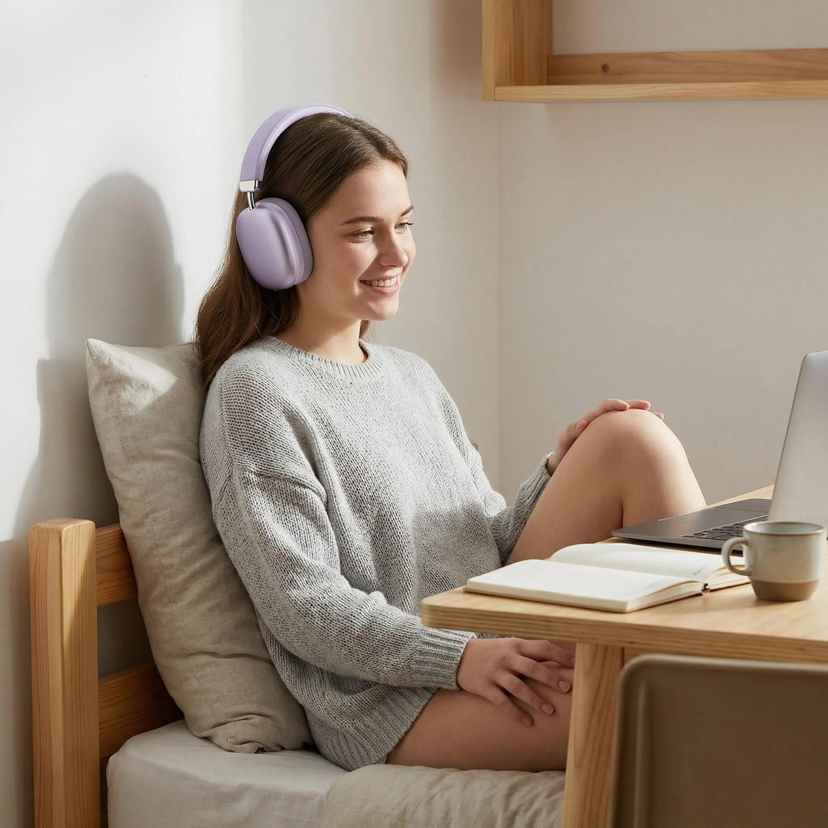 Wireless Over-Ear Fabric Headband Headphones with Noise Cancelling
