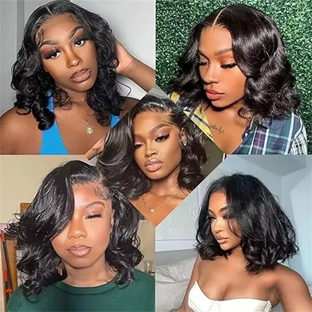 Body Wave Brazilian Virgin Human Hair Bob Wig 200% Density Lace Frontal
