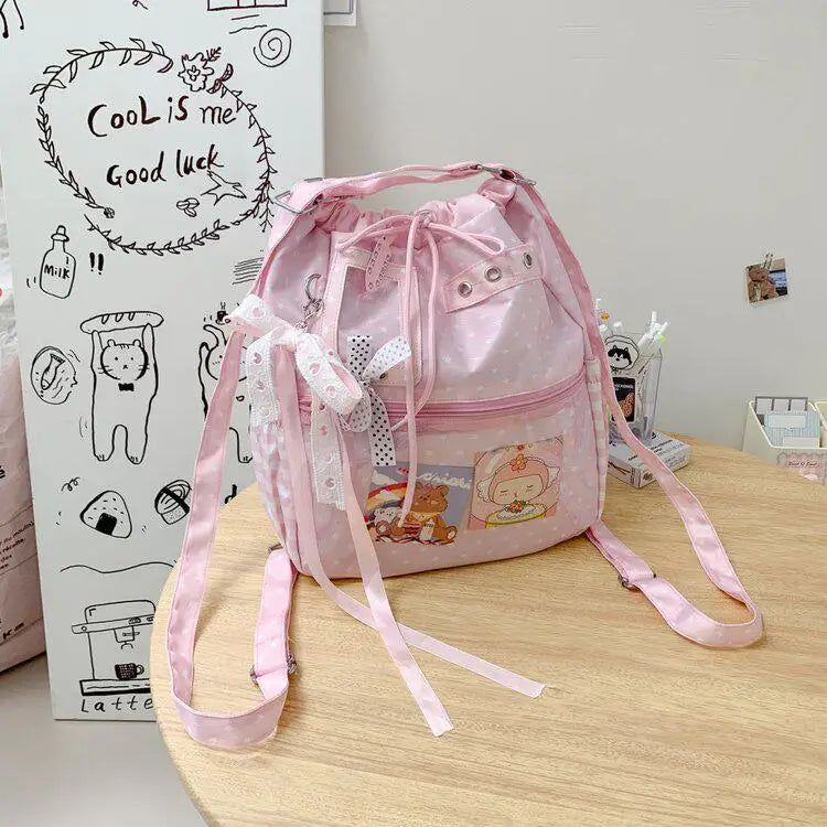 New Y2k Cute Ita Bag Girls Transparent Shoulder Bag Fashionable Large Capacity Polka Dot Canvas Tote Bag Casual Commuter Handbag
