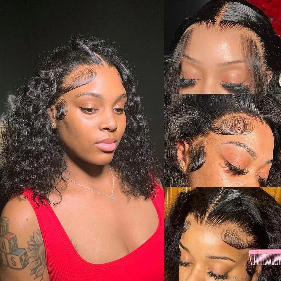 16 Inch Deep Wave Curly Short Bob 13x4 HD Lace Frontal Human Hair Wig