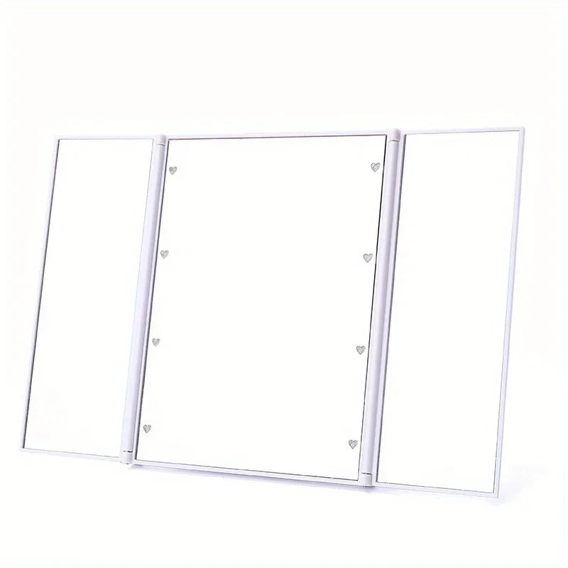 Portable Lighted Makeup Mirror 3 Way Trifold with Lights, LED Mini Travel Folding Vanity Mirror with Stand, Giftos fr Woman