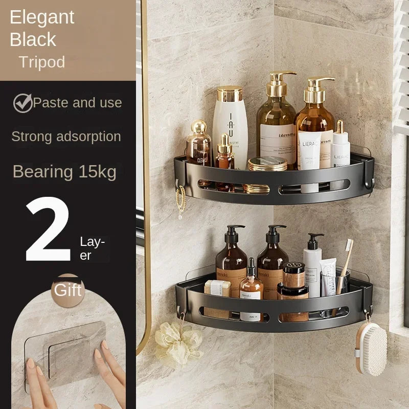 Adhesive No-Drill Bathroom Shower Caddy and Towel Holder Shelf