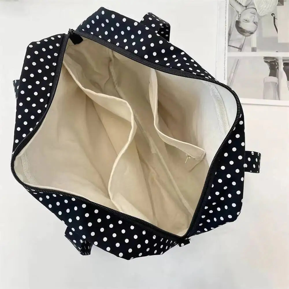 New Y2k Cute Ita Bag Girls Transparent Shoulder Bag Fashionable Large Capacity Polka Dot Canvas Tote Bag Casual Commuter Handbag