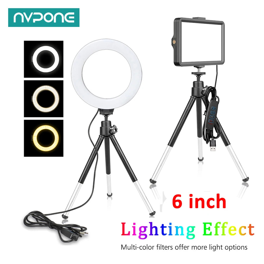 6-Inch LED Video Light Panel with RGB Filters and Tripod Kit