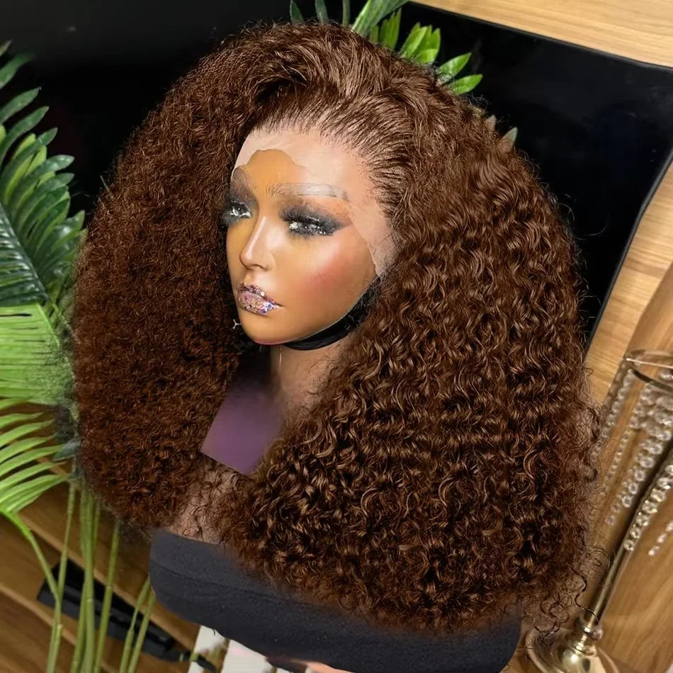 Brown Kinky Curly Short Bob Brazilian Human Hair Wig