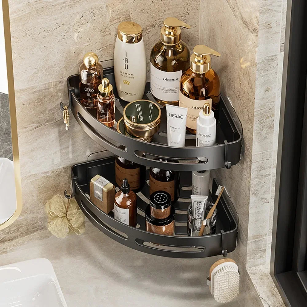 Adhesive No-Drill Bathroom Shower Caddy and Towel Holder Shelf