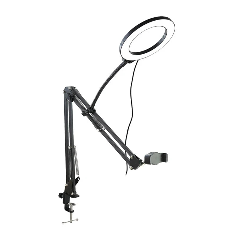 Overhead Desktop Phone Tripod with Ring Light for Video Recording