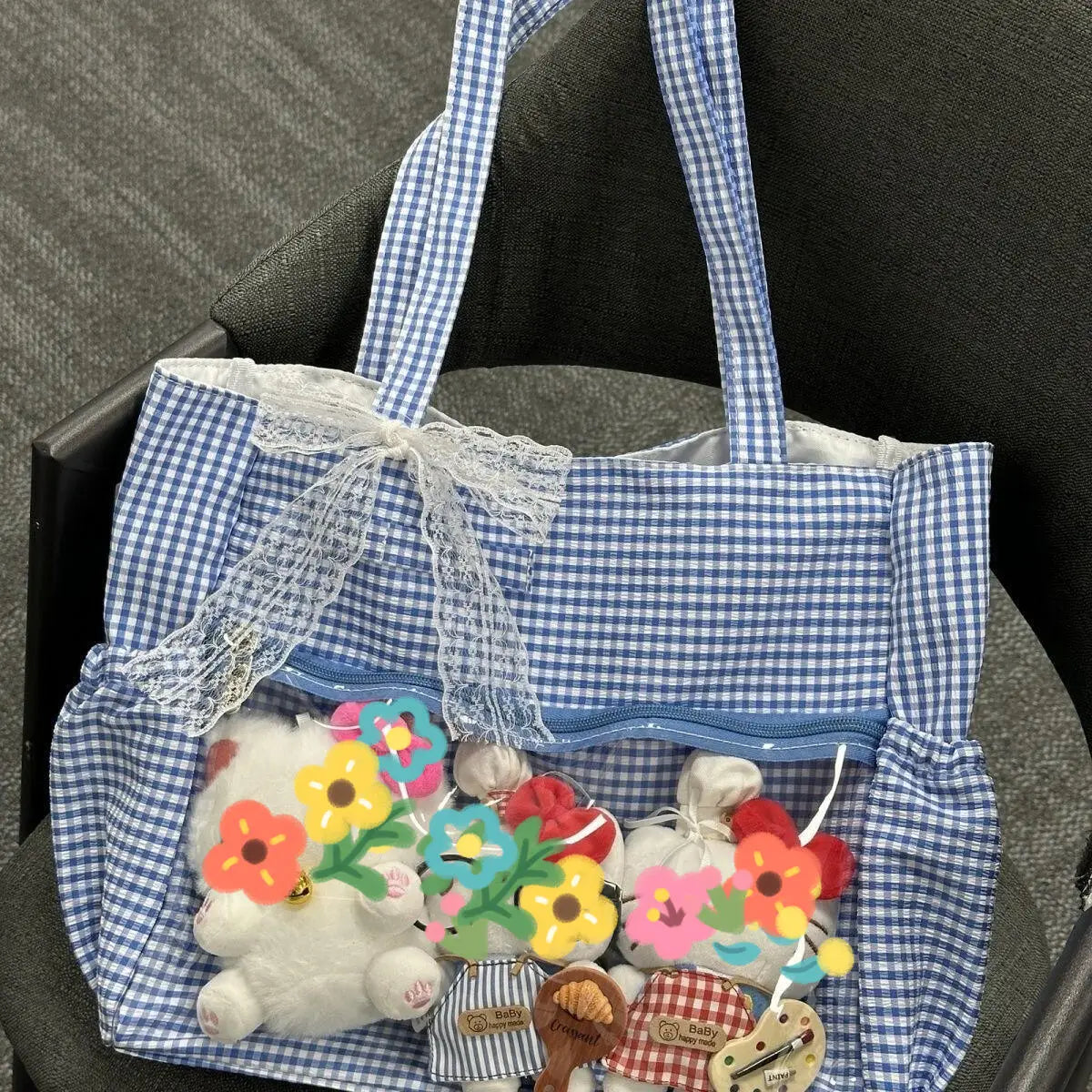 New Y2k Cute Ita Bag Girls Transparent Shoulder Bag Fashionable Large Capacity Polka Dot Canvas Tote Bag Casual Commuter Handbag