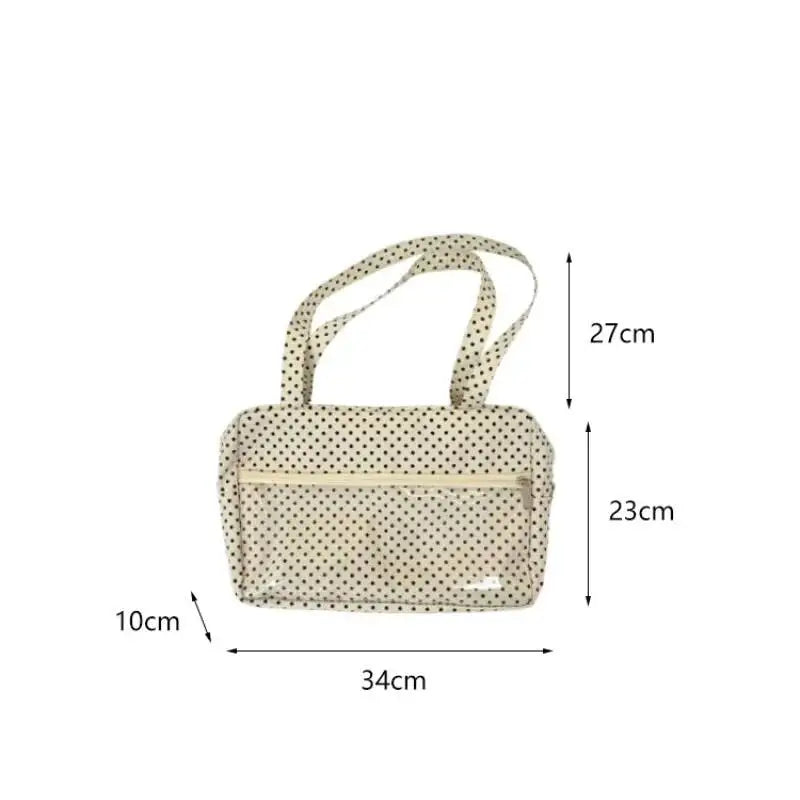 New Y2k Cute Ita Bag Girls Transparent Shoulder Bag Fashionable Large Capacity Polka Dot Canvas Tote Bag Casual Commuter Handbag