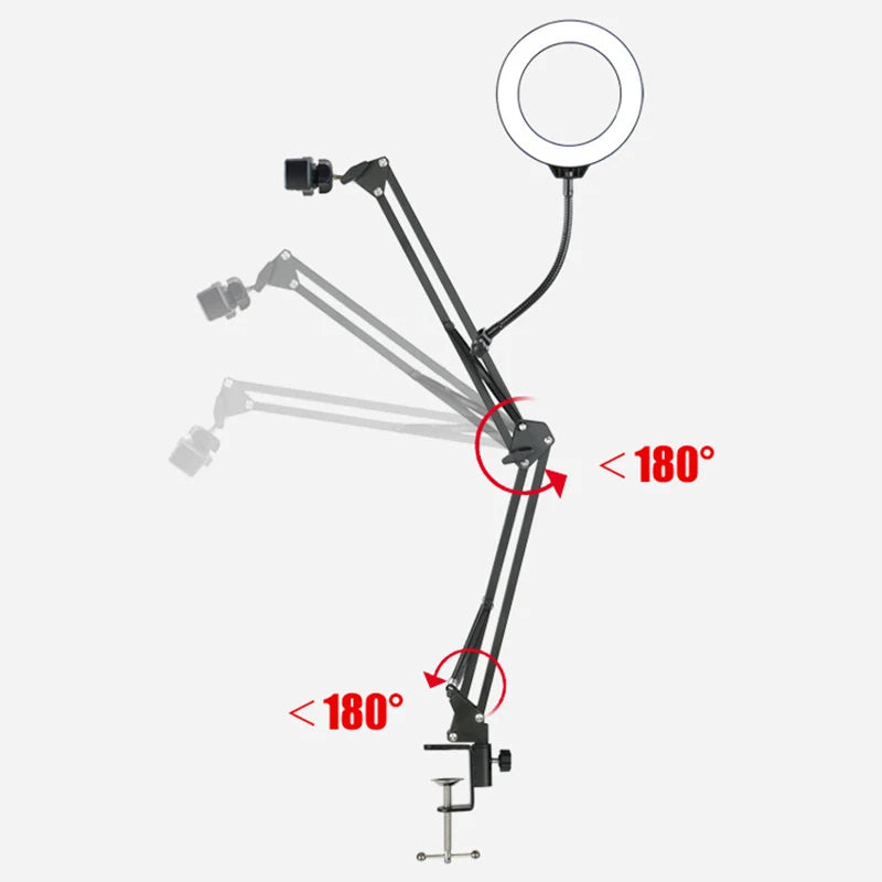 Overhead Desktop Phone Tripod with Ring Light for Video Recording