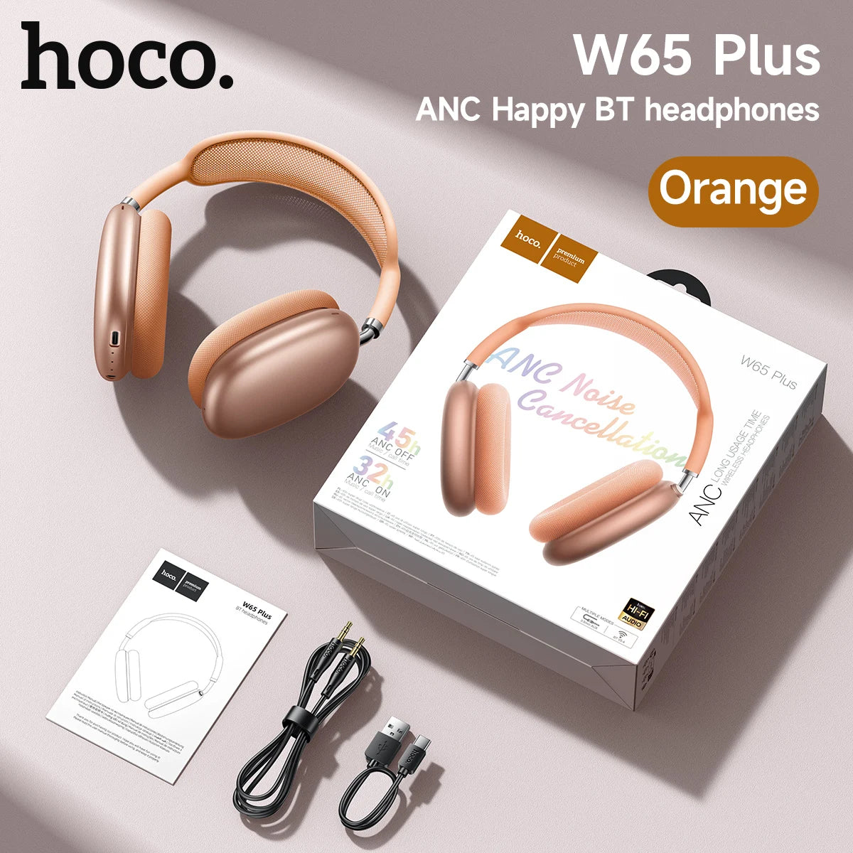 HOCO W65 Plus ANC Wireless Over-Ear Bluetooth Headphones