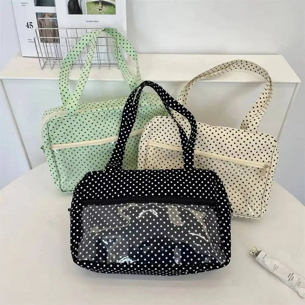 New Y2k Cute Ita Bag Girls Transparent Shoulder Bag Fashionable Large Capacity Polka Dot Canvas Tote Bag Casual Commuter Handbag