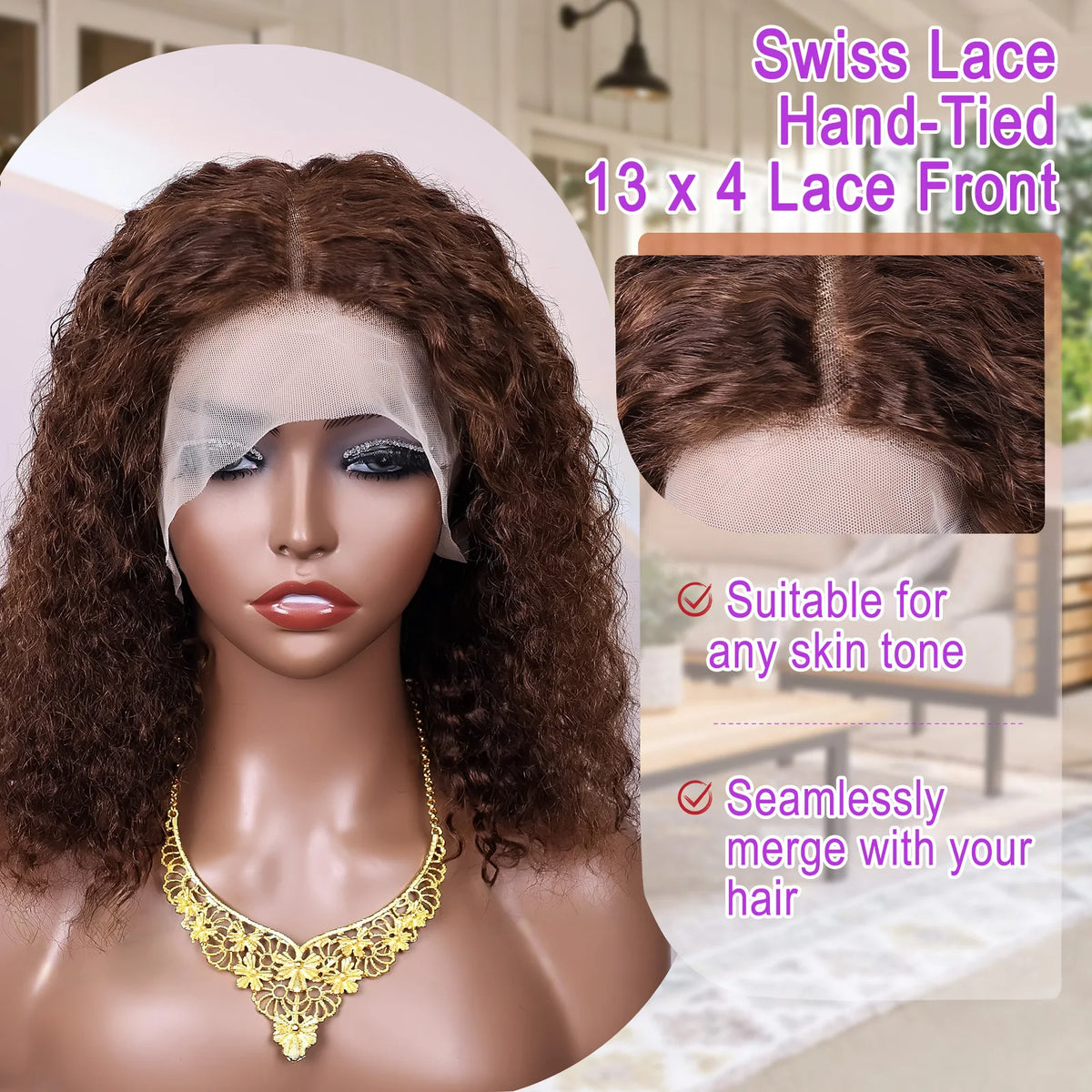 Brown Kinky Curly Short Bob Brazilian Human Hair Wig