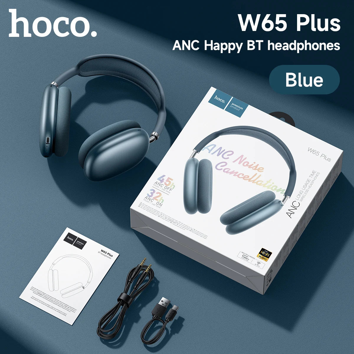 HOCO W65 Plus ANC Wireless Over-Ear Bluetooth Headphones