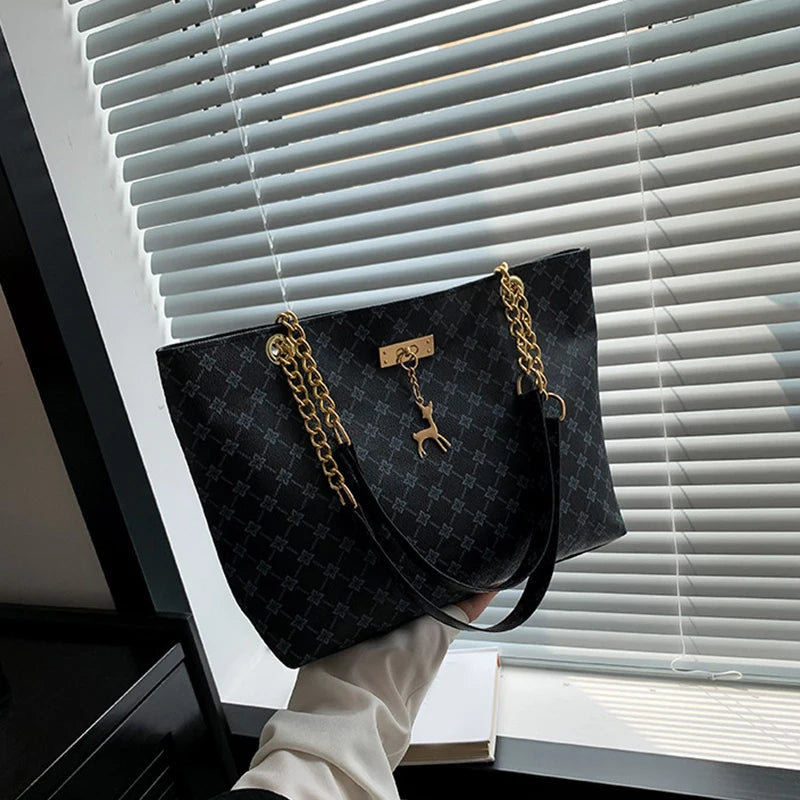 Large Capacity Soft Leather Tote Bag with Hanging Accessories
