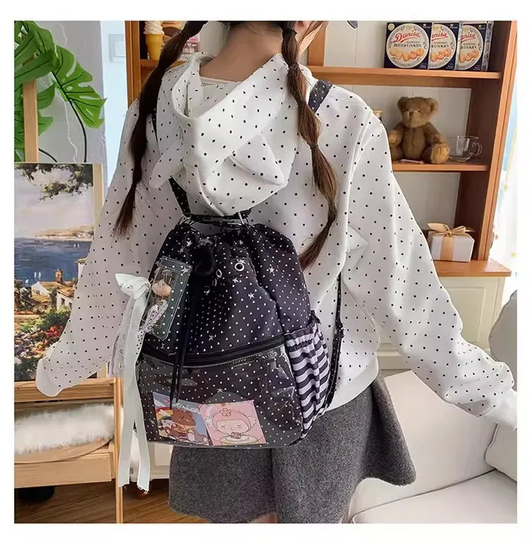 New Y2k Cute Ita Bag Girls Transparent Shoulder Bag Fashionable Large Capacity Polka Dot Canvas Tote Bag Casual Commuter Handbag