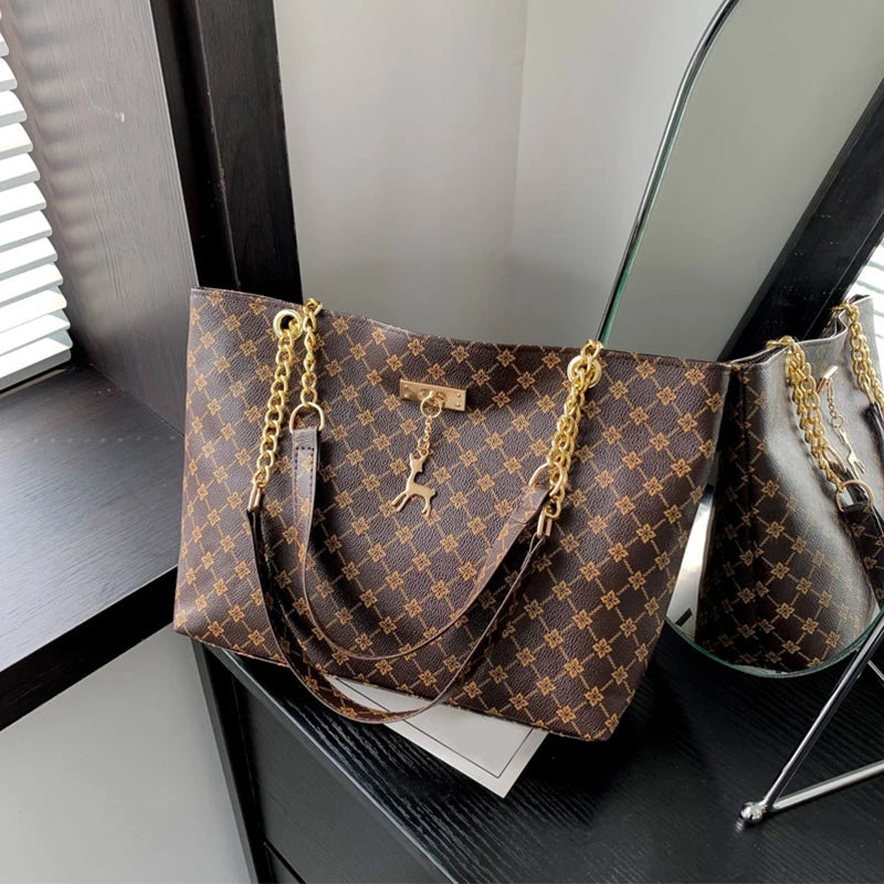 Large Capacity Soft Leather Tote Bag with Hanging Accessories