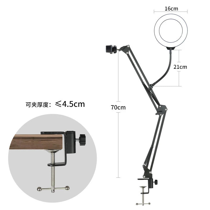 Overhead Desktop Phone Tripod with Ring Light for Video Recording