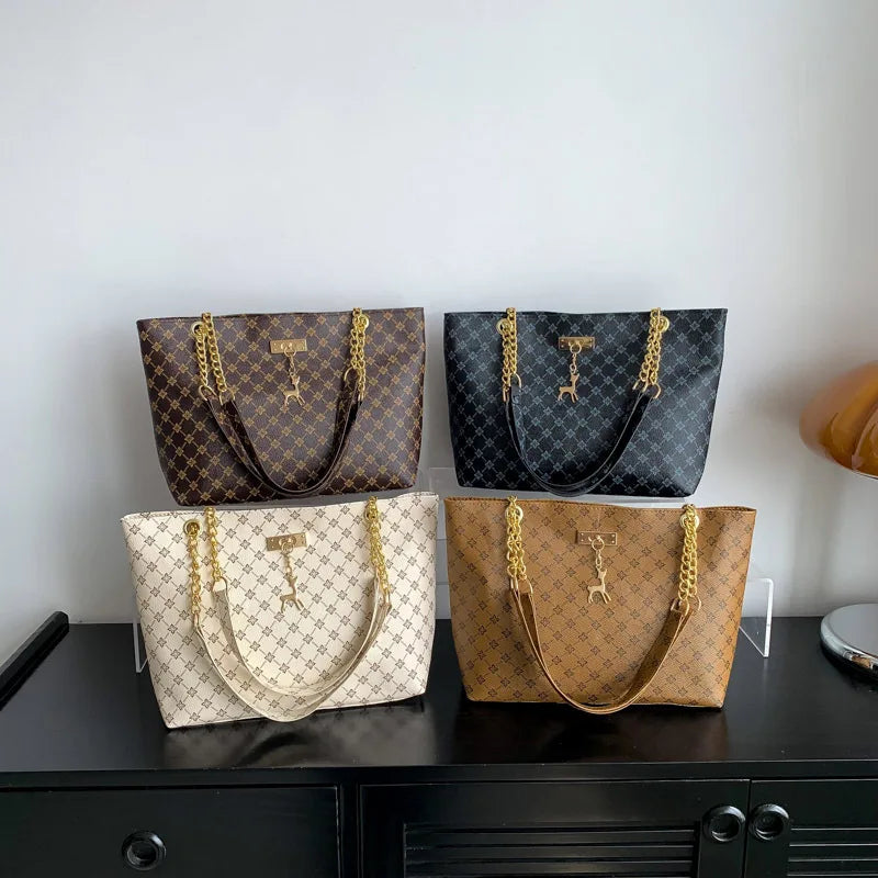 Large Capacity Soft Leather Tote Bag with Hanging Accessories