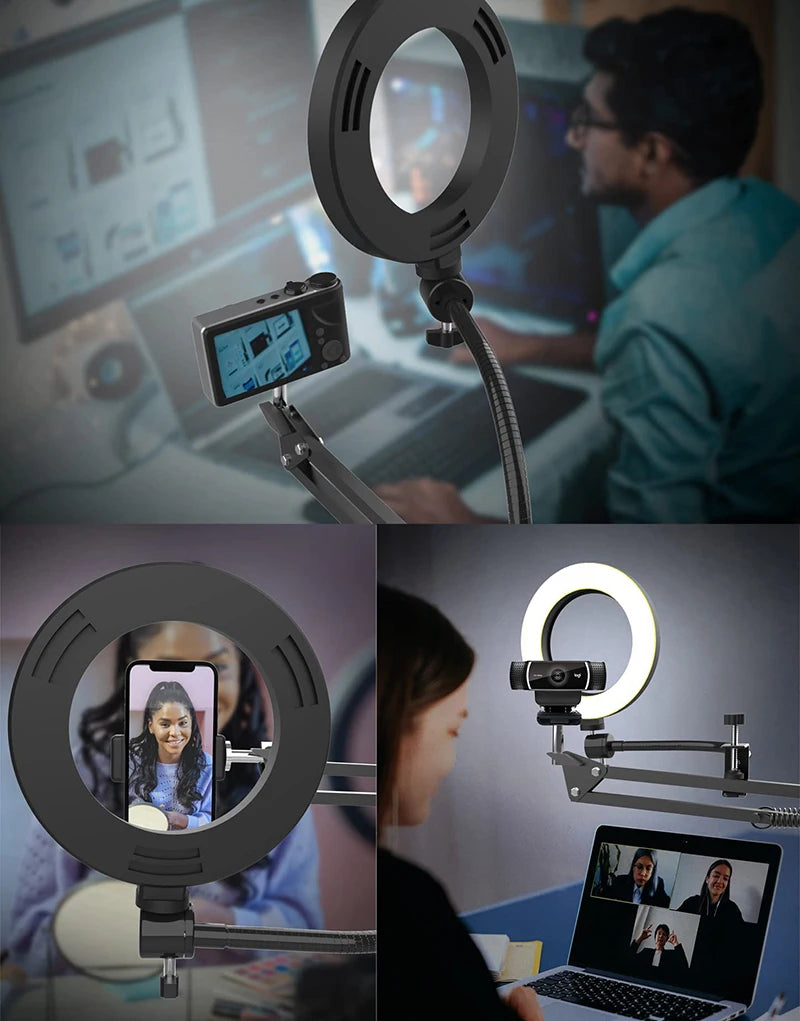 Overhead Desktop Phone Tripod with Ring Light for Video Recording