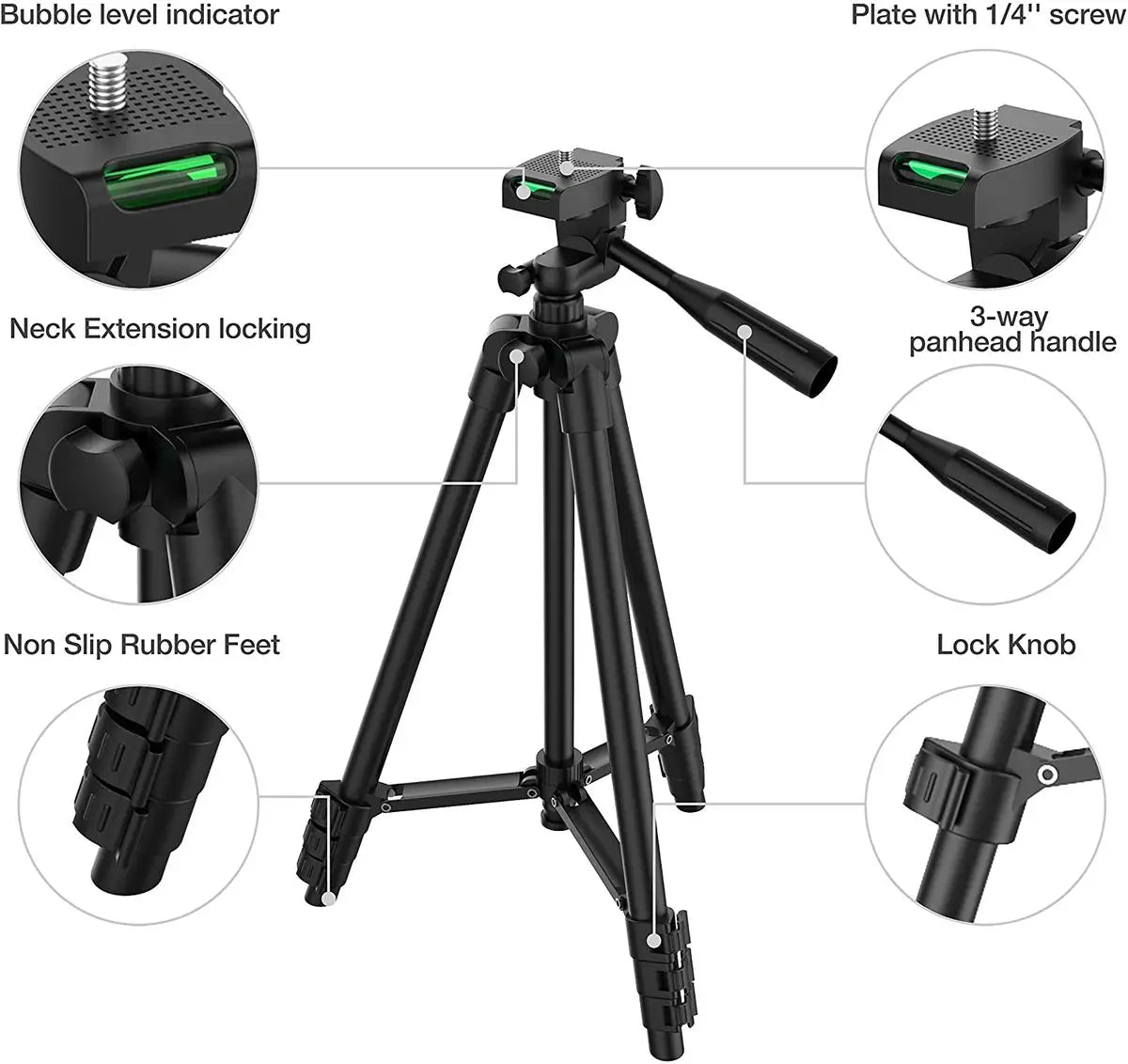Lightweight Mobile Tripod with Bluetooth Remote and Phone Holder