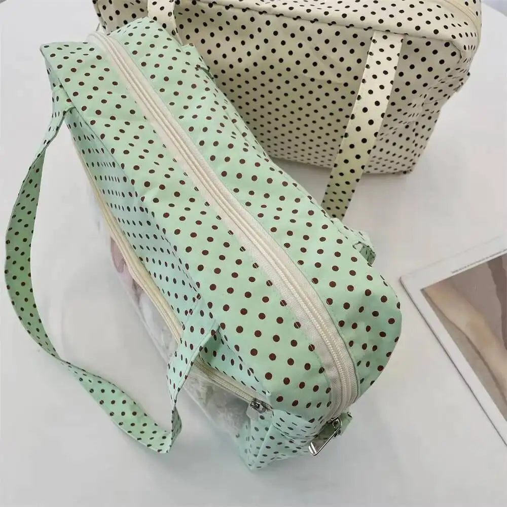 New Y2k Cute Ita Bag Girls Transparent Shoulder Bag Fashionable Large Capacity Polka Dot Canvas Tote Bag Casual Commuter Handbag