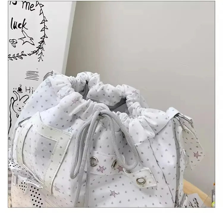 New Y2k Cute Ita Bag Girls Transparent Shoulder Bag Fashionable Large Capacity Polka Dot Canvas Tote Bag Casual Commuter Handbag