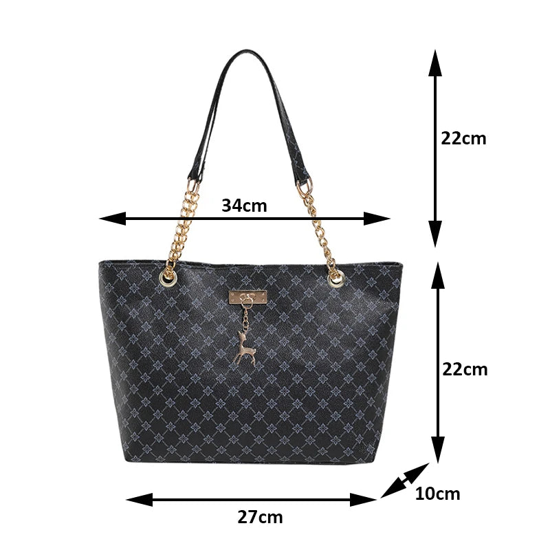 Large Capacity Soft Leather Tote Bag with Hanging Accessories