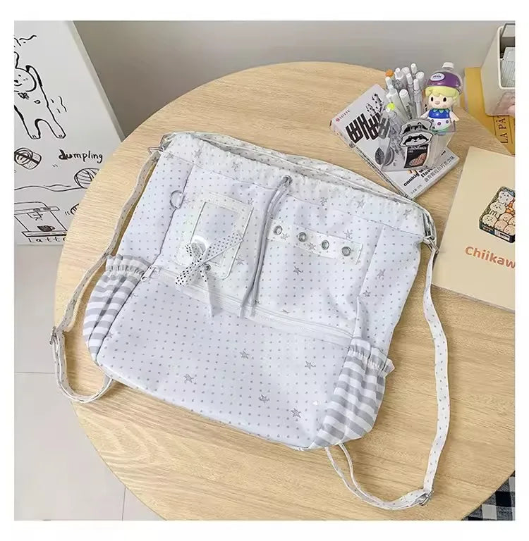 New Y2k Cute Ita Bag Girls Transparent Shoulder Bag Fashionable Large Capacity Polka Dot Canvas Tote Bag Casual Commuter Handbag