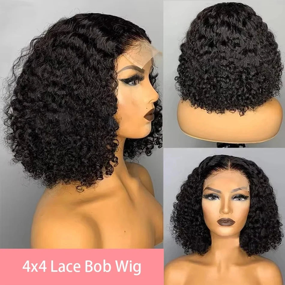 16 Inch Deep Wave Curly Short Bob 13x4 HD Lace Frontal Human Hair Wig