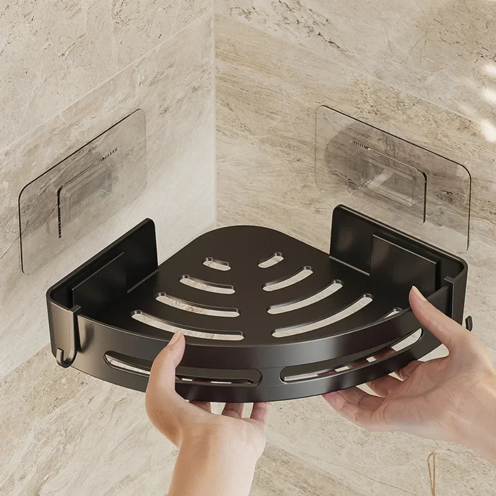 Adhesive No-Drill Bathroom Shower Caddy and Towel Holder Shelf