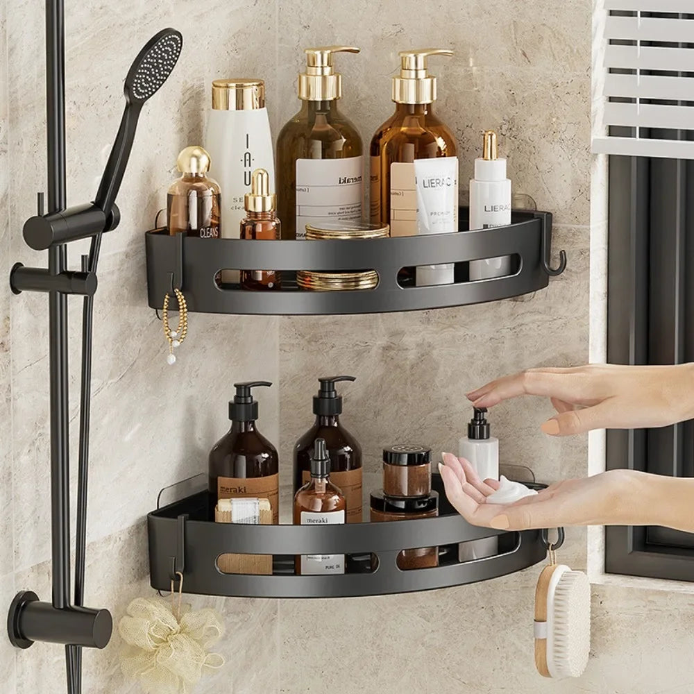 Adhesive No-Drill Bathroom Shower Caddy and Towel Holder Shelf
