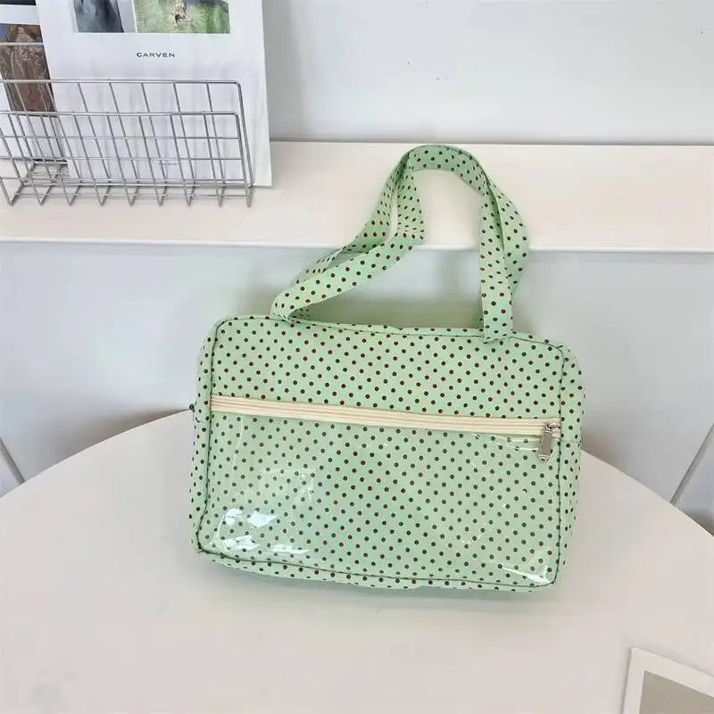 New Y2k Cute Ita Bag Girls Transparent Shoulder Bag Fashionable Large Capacity Polka Dot Canvas Tote Bag Casual Commuter Handbag
