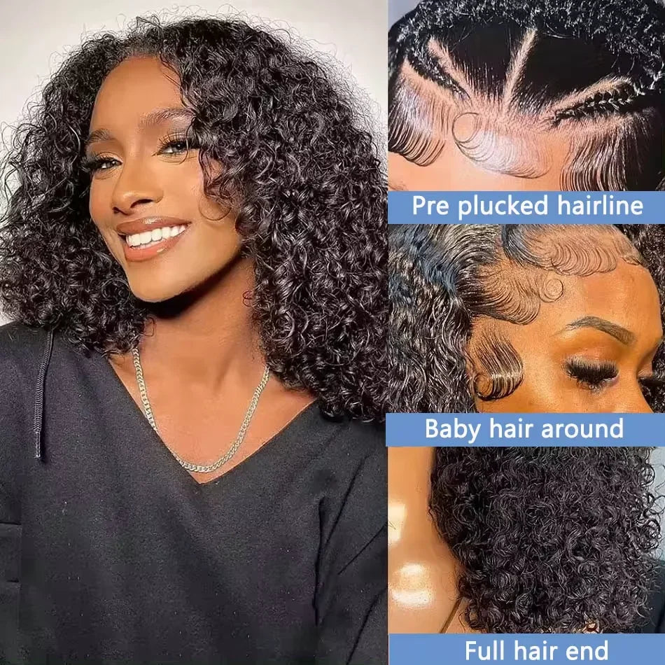 200% Density Curly Bob Wigs Human Hair Deep Wave Bob Wig 13×4 Lace Front Wig Deep Curly Human Hair Wigs Lace Front Wig For Women