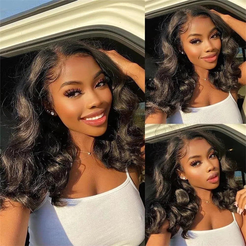 Body Wave Brazilian Virgin Human Hair Bob Wig 200% Density Lace Frontal